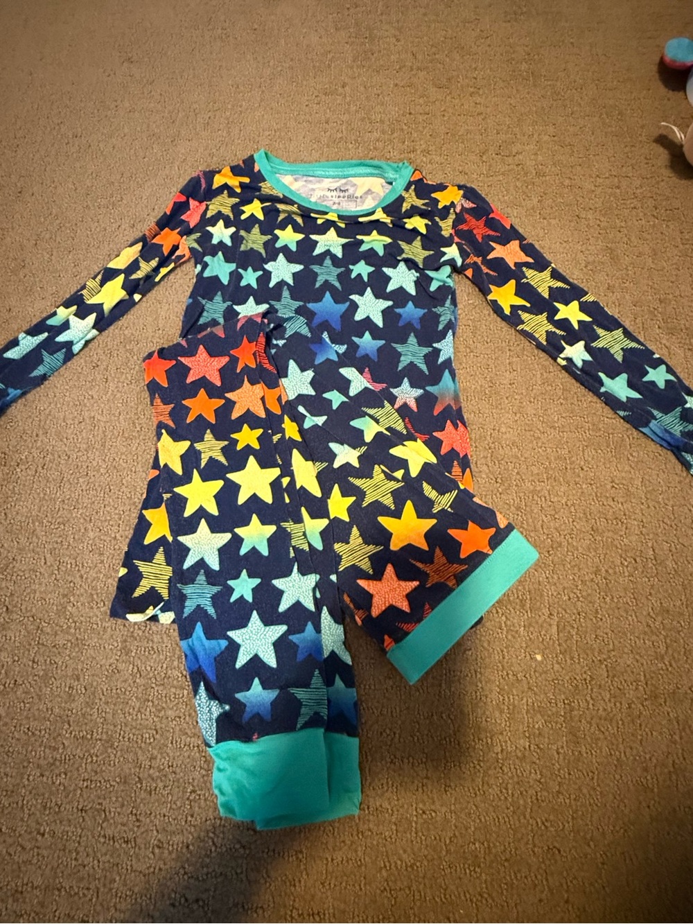 Little Sleepies Navy Star Print Pajamas with Teal Trim